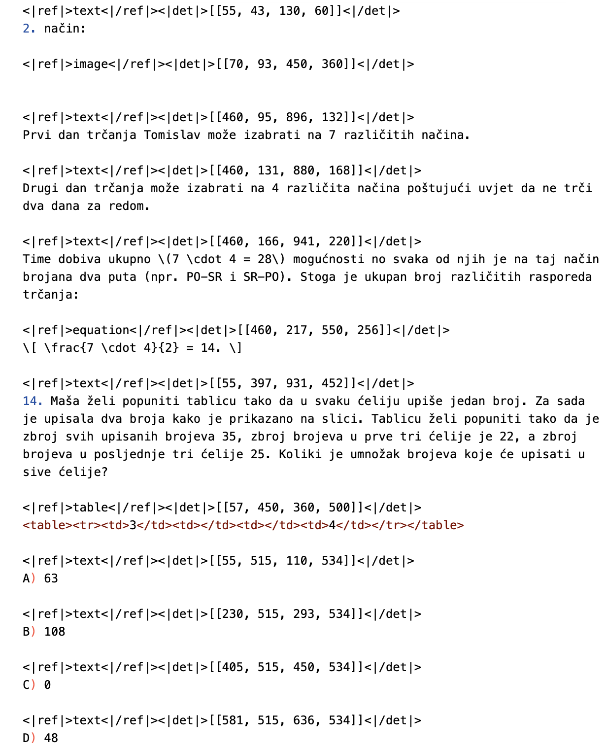 Figure from the paper: OCR text output with bounding box references and image tags in structured format